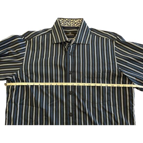 Bugatchi Uomo Mens Medium Long Sleeve Button Up All Cotton Blue White Stripe - Picture 11 of 12